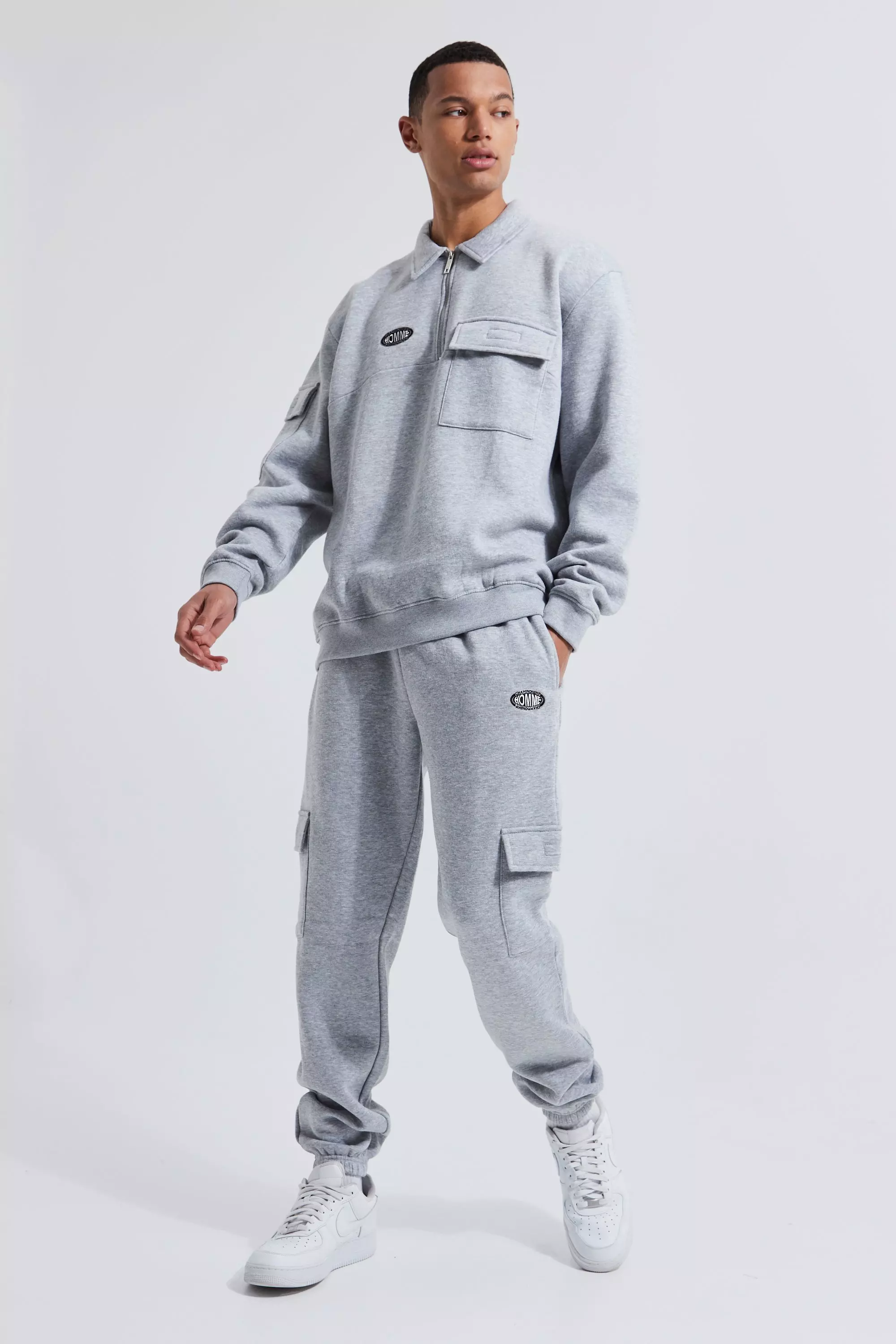 Tall Oversized Cargo Collared Tracksuit boohooMAN UK